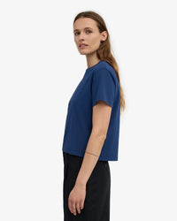 T-shirt Organic Boxy Crop - marine blue