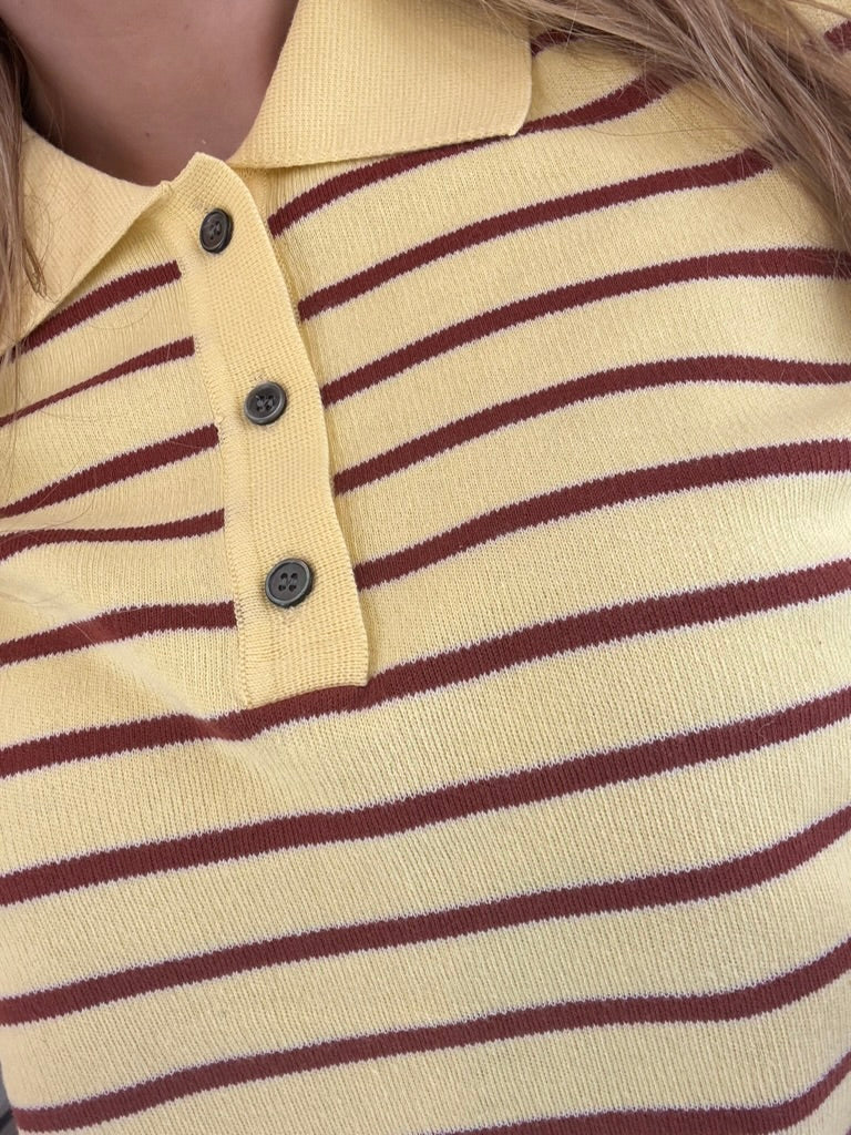 Polo Aduna Knit - stripe yellow rust