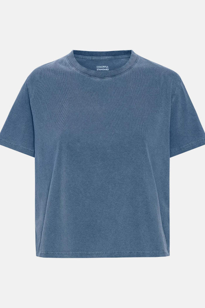 T-shirt Organic Boxy Crop - faded indigo