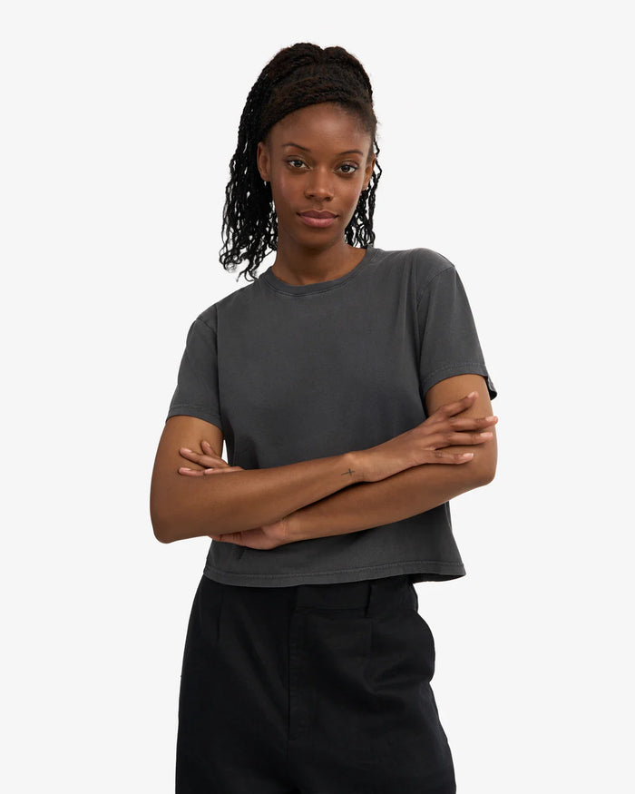 T-shirt Organic Boxy Crop - faded black