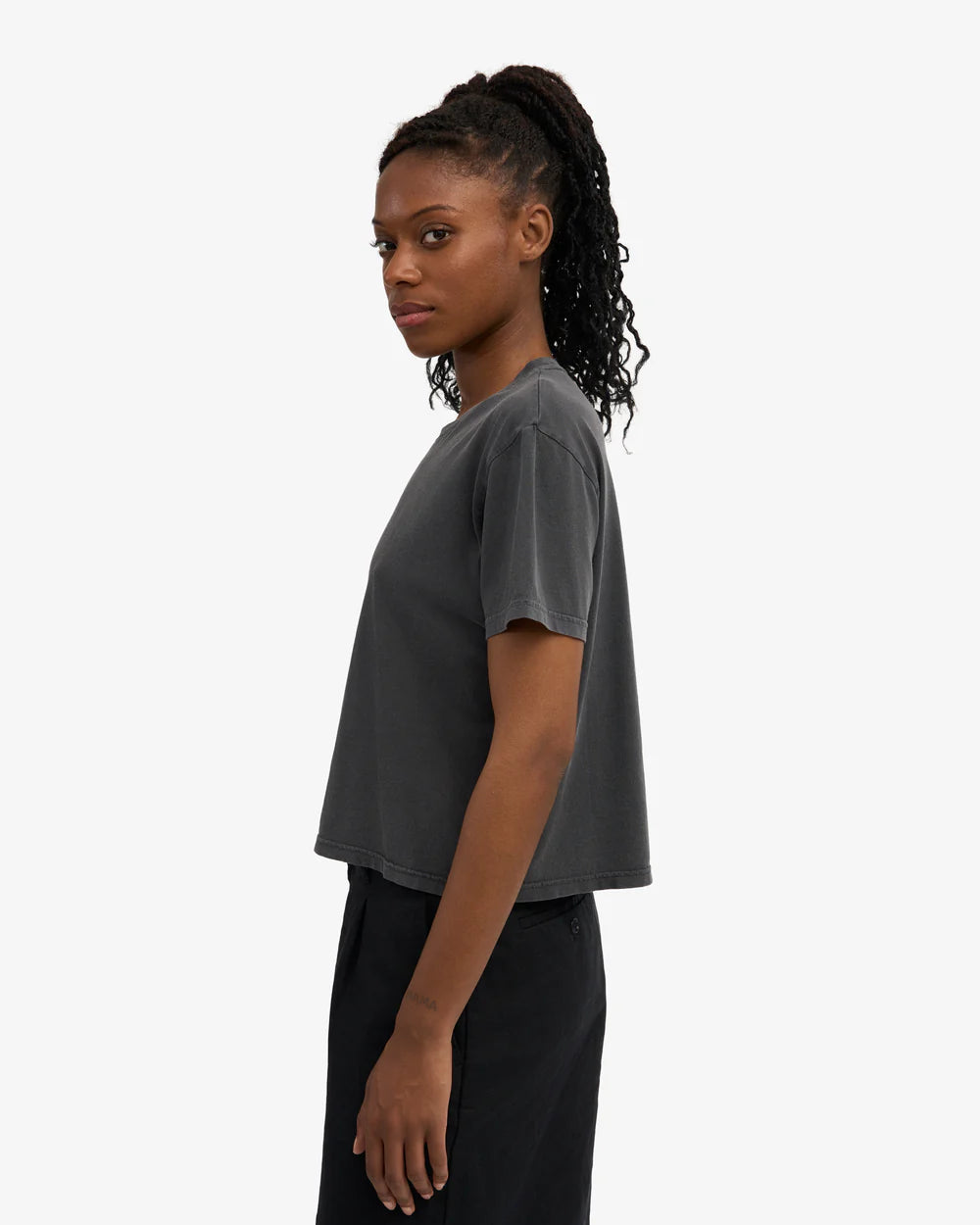 T-shirt Organic Boxy Crop - faded black