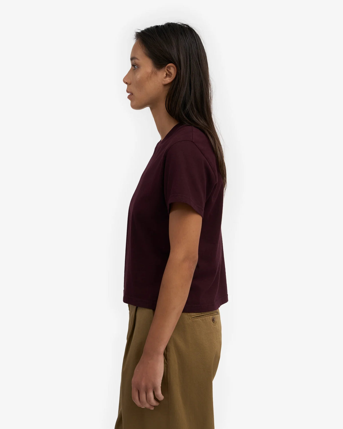 T-shirt Organic Boxy Crop - oxblood red
