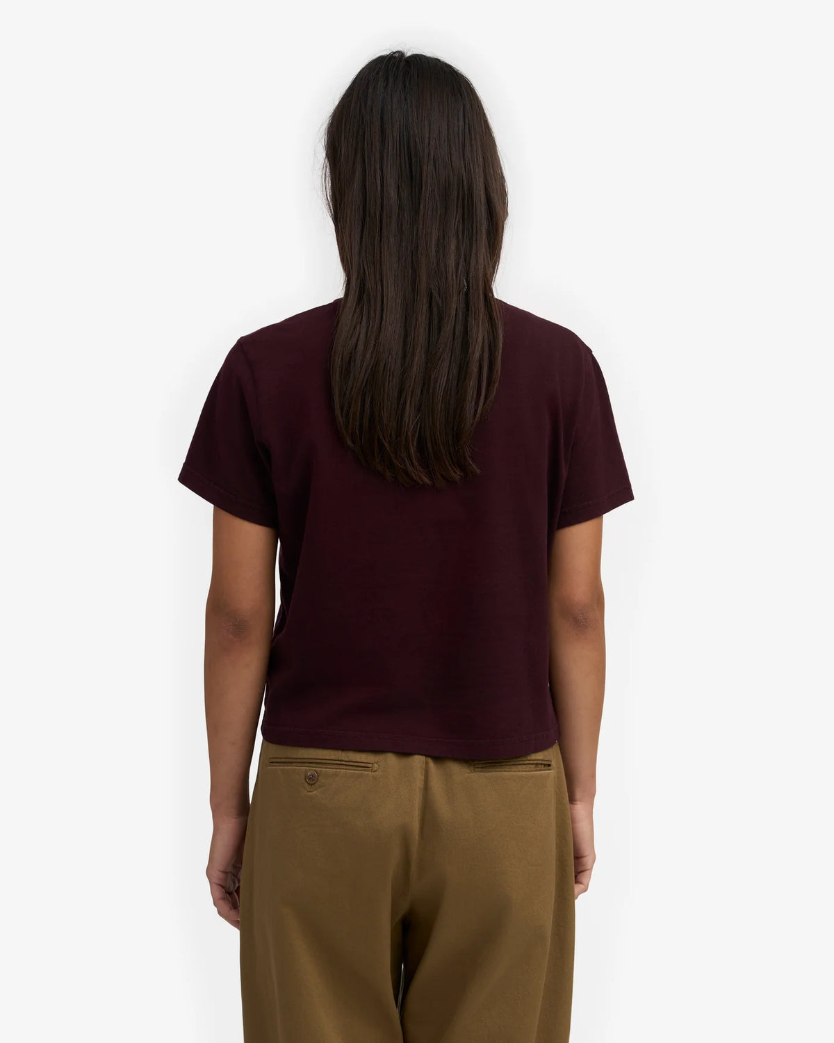 T-shirt Organic Boxy Crop - oxblood red
