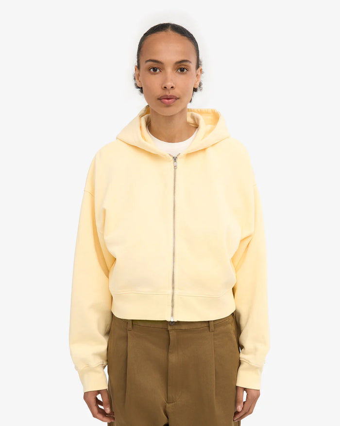 Sweater Organic Crop Zip Hood - soft yellow