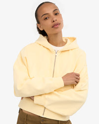 Sweater Organic Crop Zip Hood - soft yellow