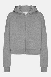 Sweater Organic Crop Zip Hood - Heather Grey