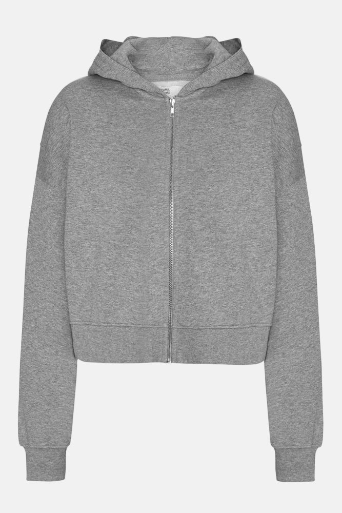Sweater Organic Crop Zip Hood - Heather Grey
