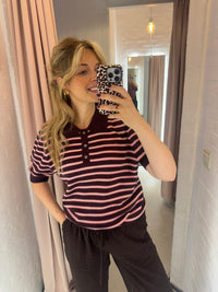 Polo Aduna Knit - stripe bordeaux pink
