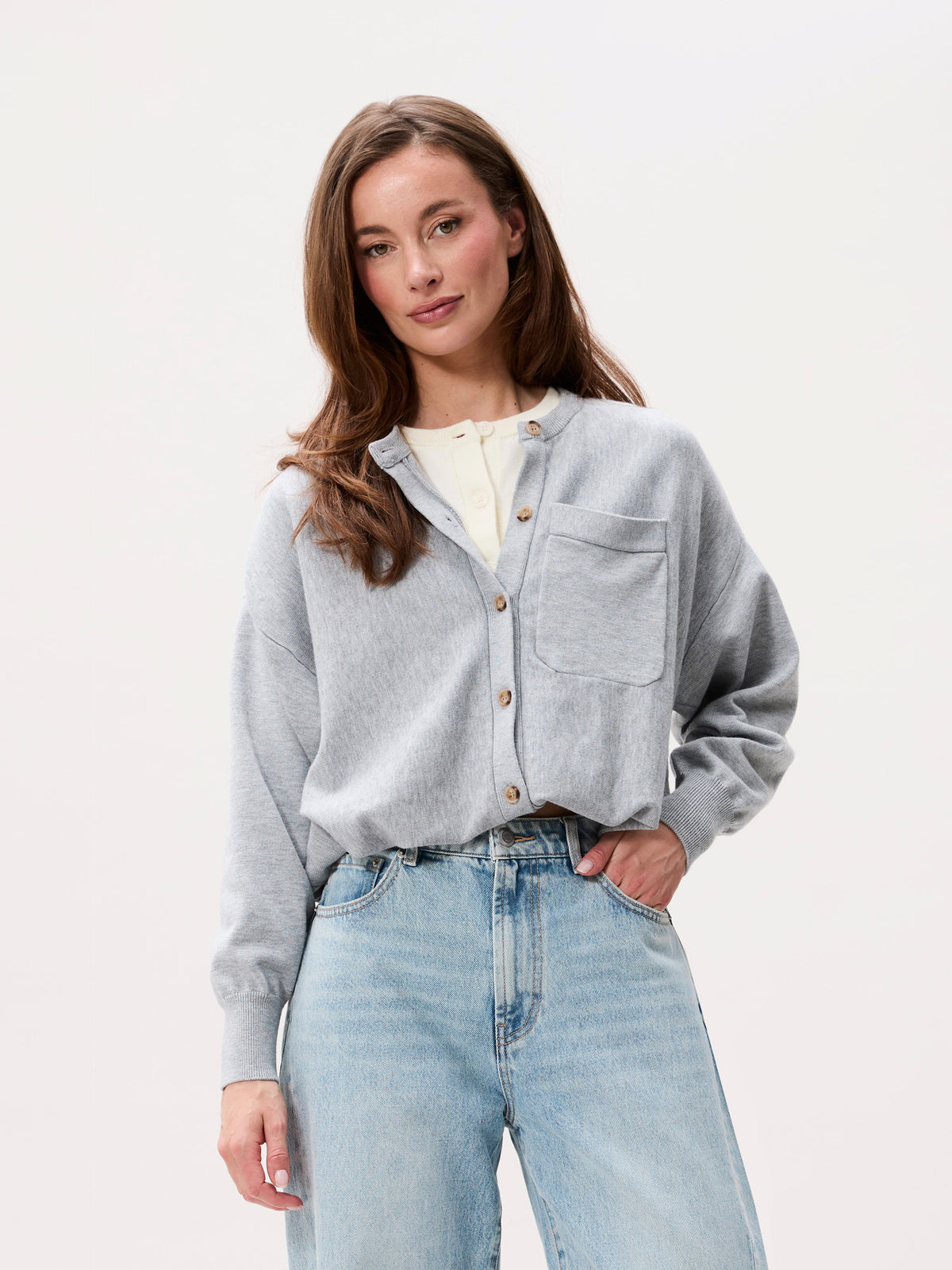 Cardigan Double Layer - grey melange