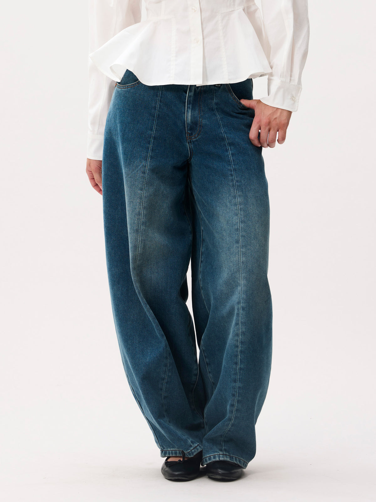 Jeans Barrel Fit With Fleece Inside - medium blue