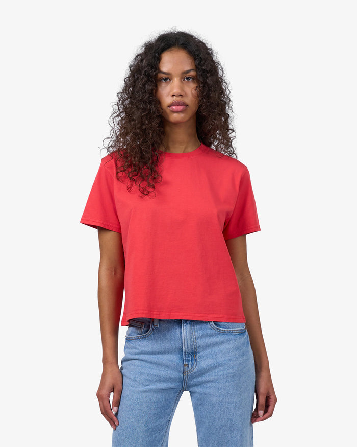 T-shirt Organic Boxy Crop - red tangerine