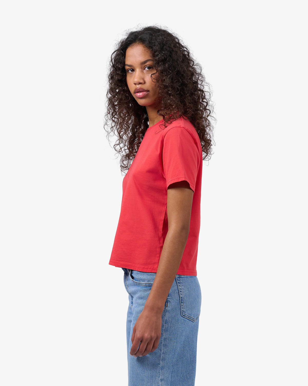 T-shirt Organic Boxy Crop - red tangerine