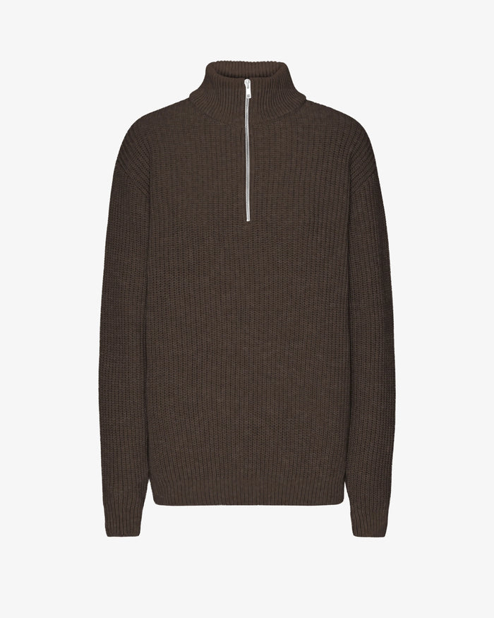 Trui Merino Quarter Zip - coffee brown