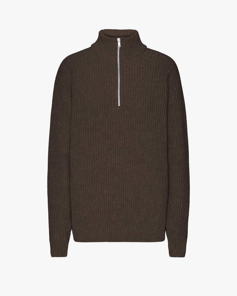 Trui Merino Quarter Zip - coffee brown