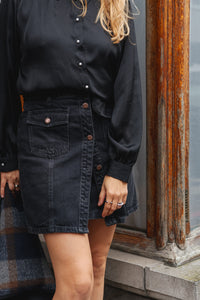 Rok Button Up Denim short Skirt - faded black