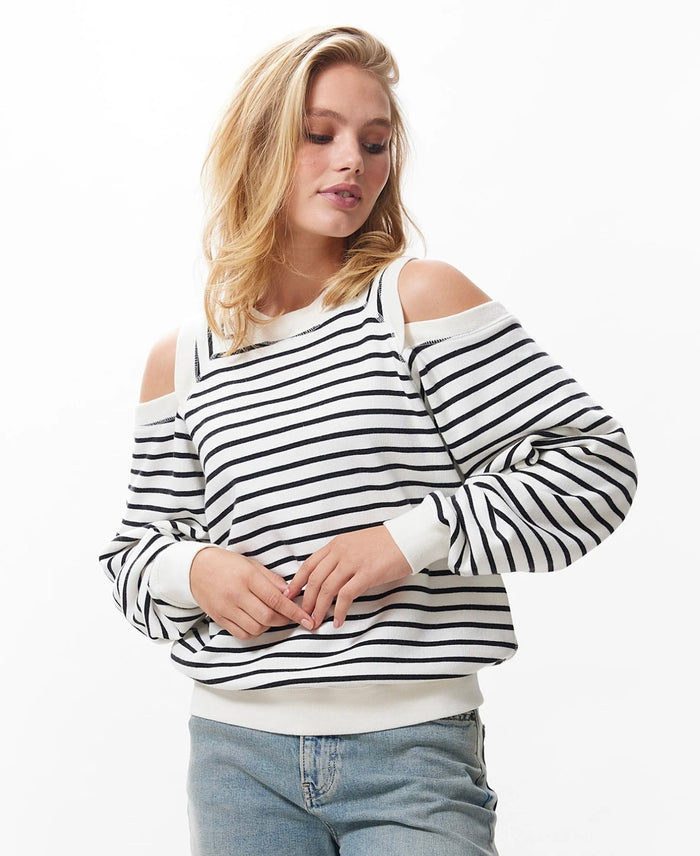 Sweater Relaxed Open Shoulder - zwart-wit gestreept