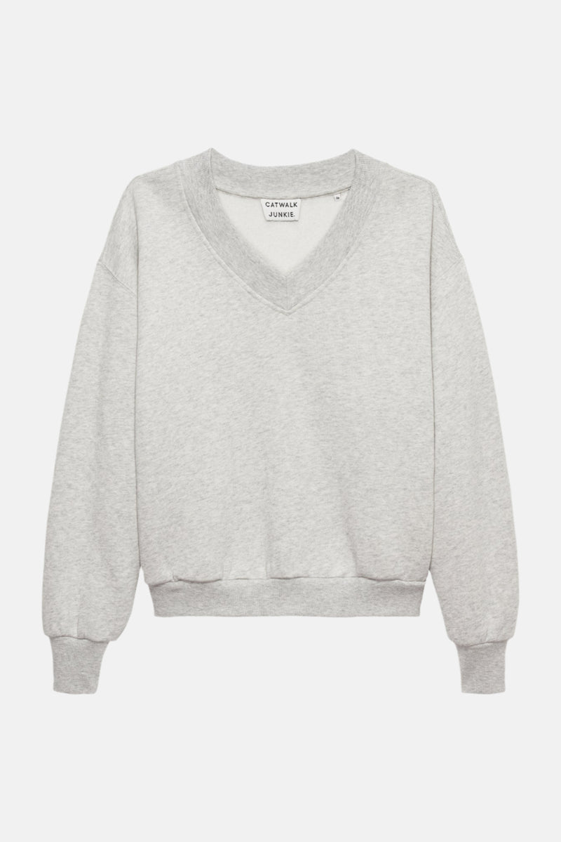 Sweater With V-neck - grey melange
