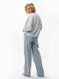 Sweater With V-neck - grey melange