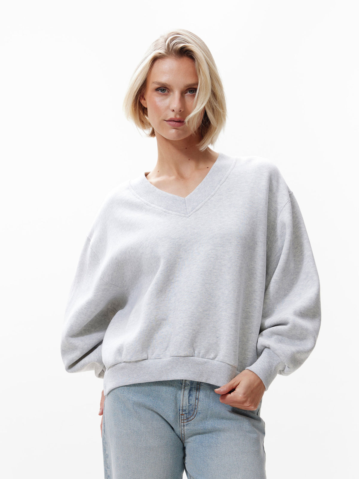 Sweater With V-neck - grey melange