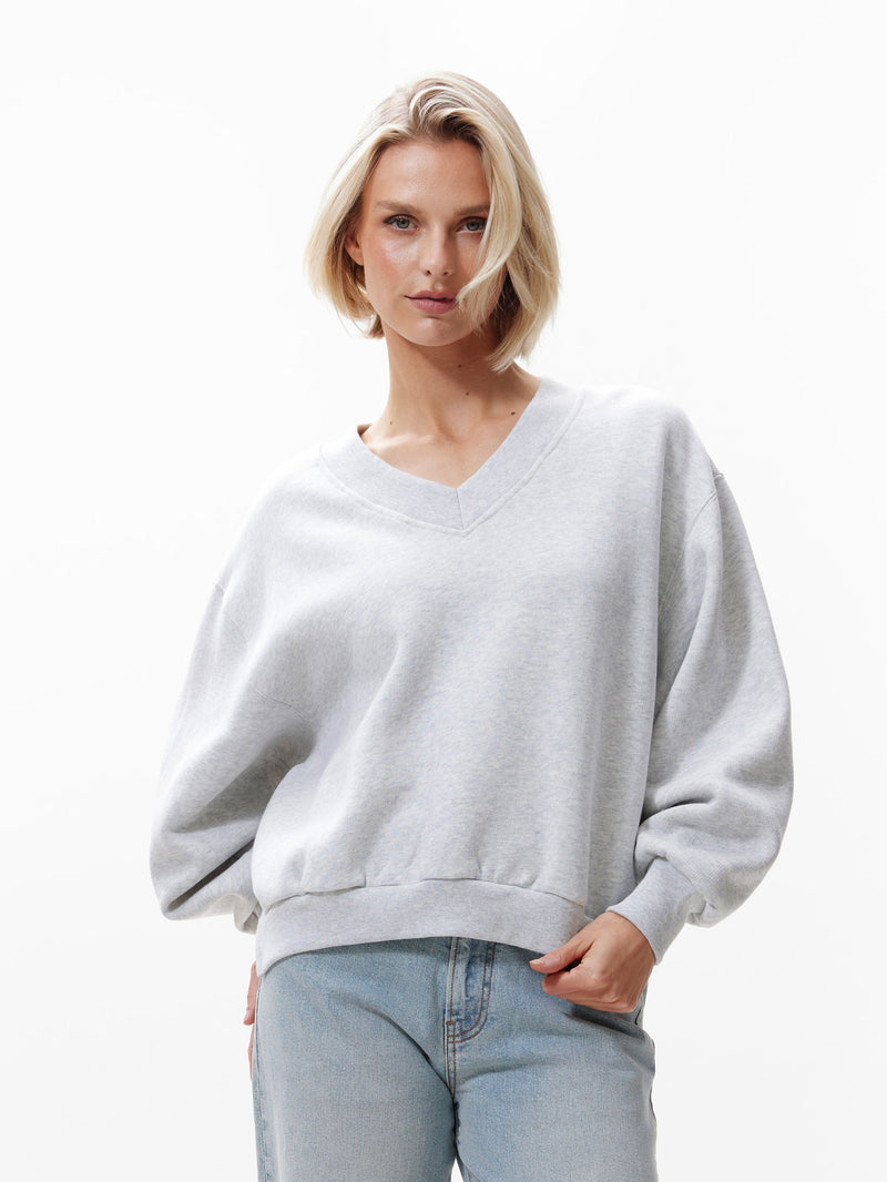 Sweater With V-neck - grey melange