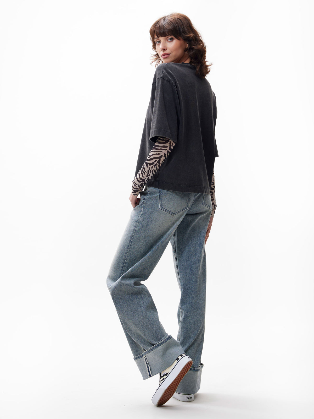 T-shirt Loose Fit Zebra Mesh - faded dark grey