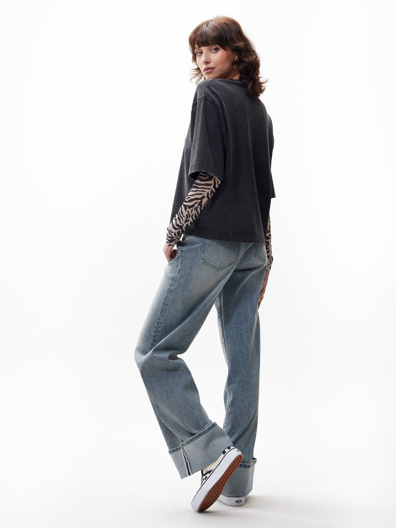 T-shirt Loose Fit Zebra Mesh - faded dark grey