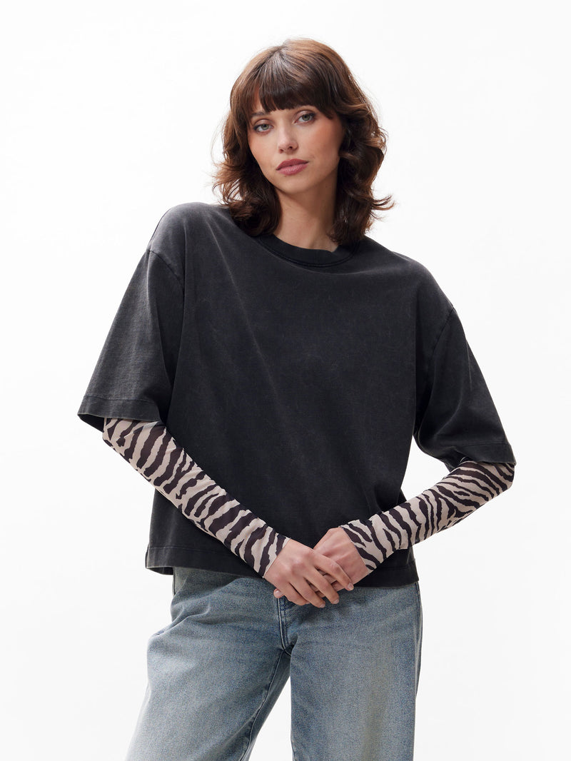 T-shirt Loose Fit Zebra Mesh - faded dark grey