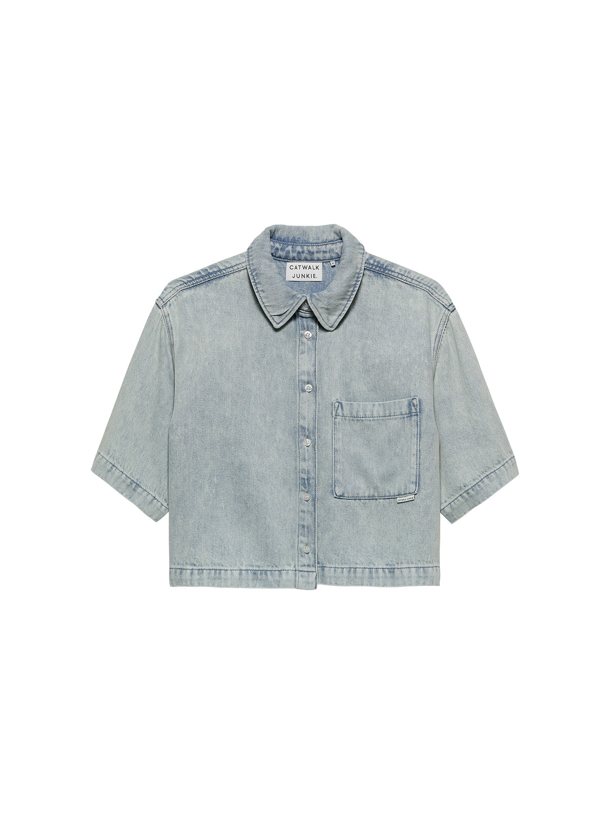 Blouse Short Sleeve Denim - lichtblauw