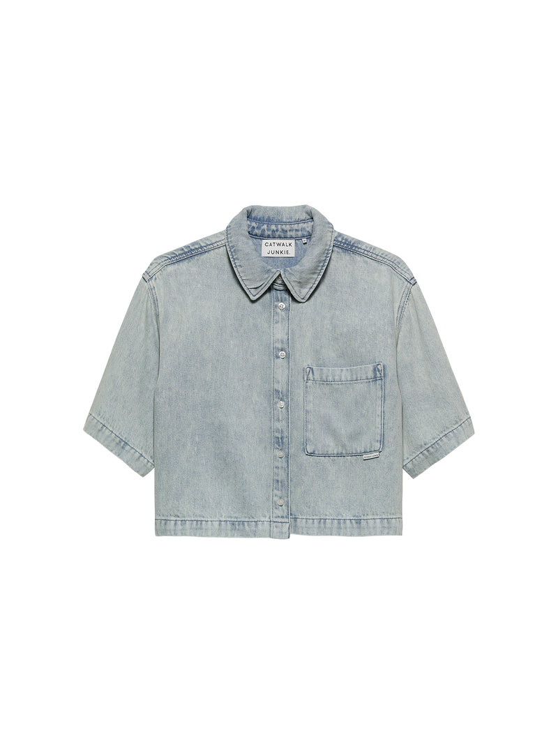 Blouse Short Sleeve Denim - lichtblauw