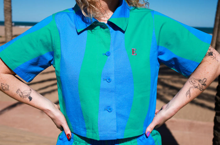 Blouse Cropped Carlo - blauw/groen