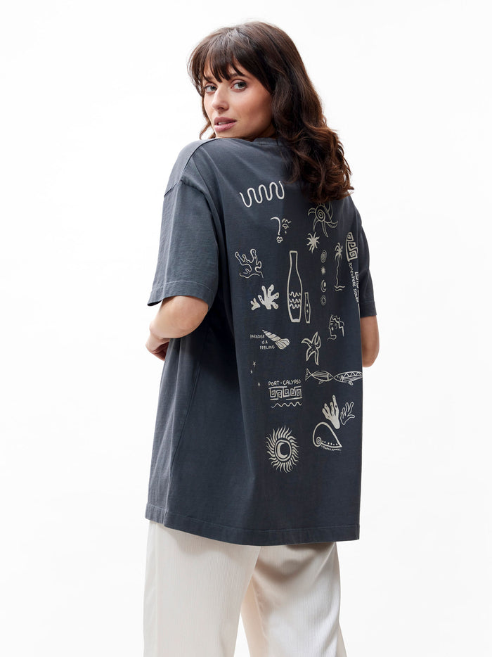 T-shirt Oversized Graphic Fish - faded black