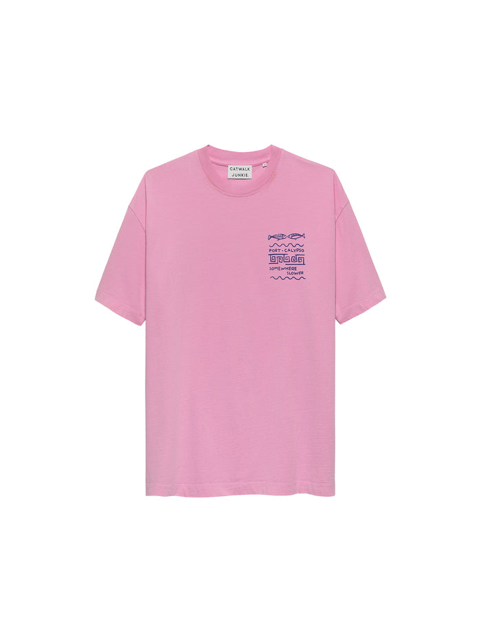 T-shirt Oversized Graphic Fish - roze