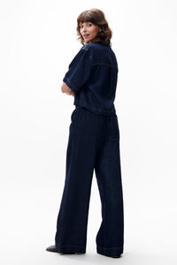 Blouse Short Sleeve Denim - donkerblauw