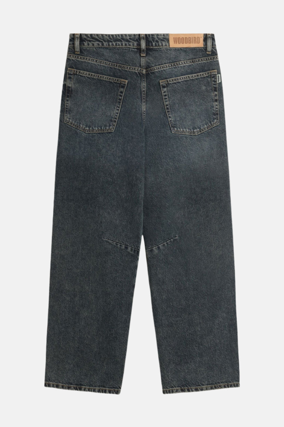 Dark grey jeans on a light gray background