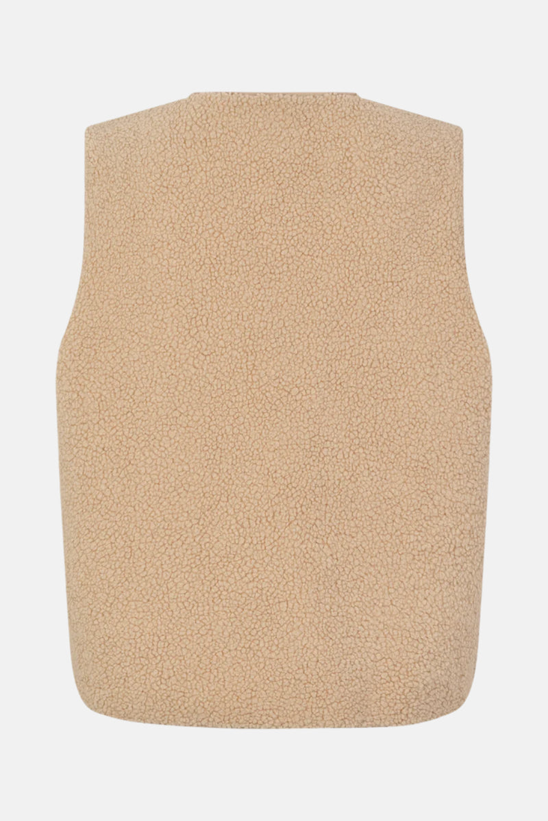 Beige fleece vest on a white background