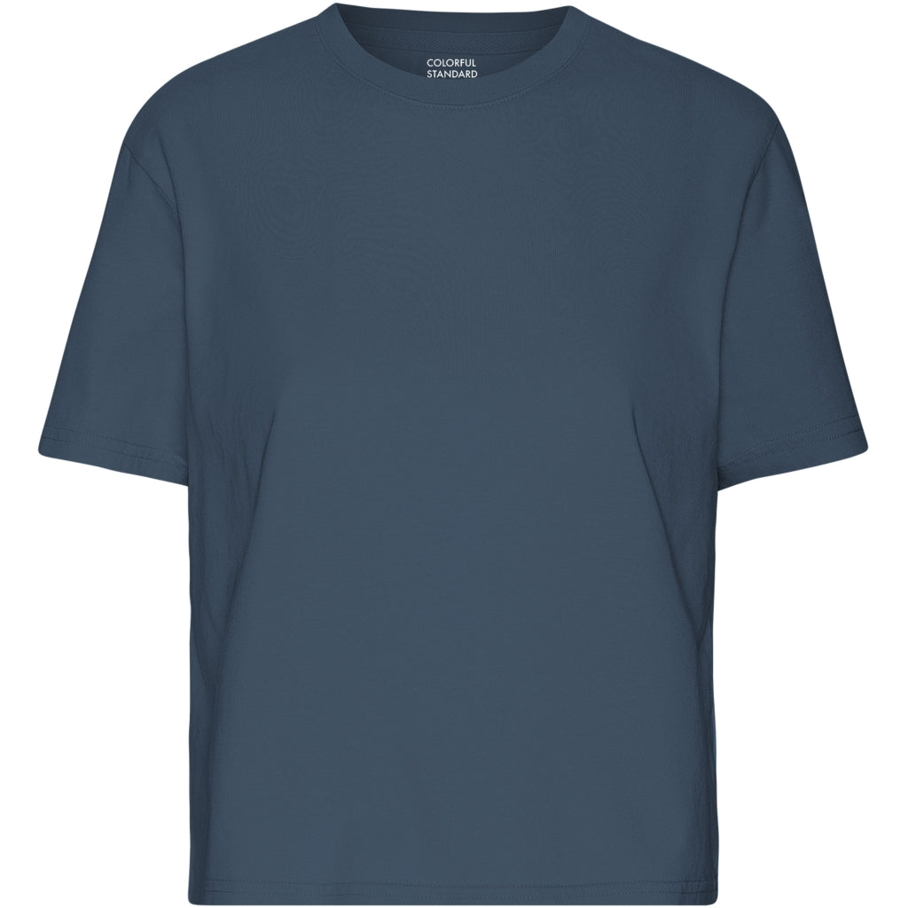 T-shirt Organic Boxy Crop - petrol blue