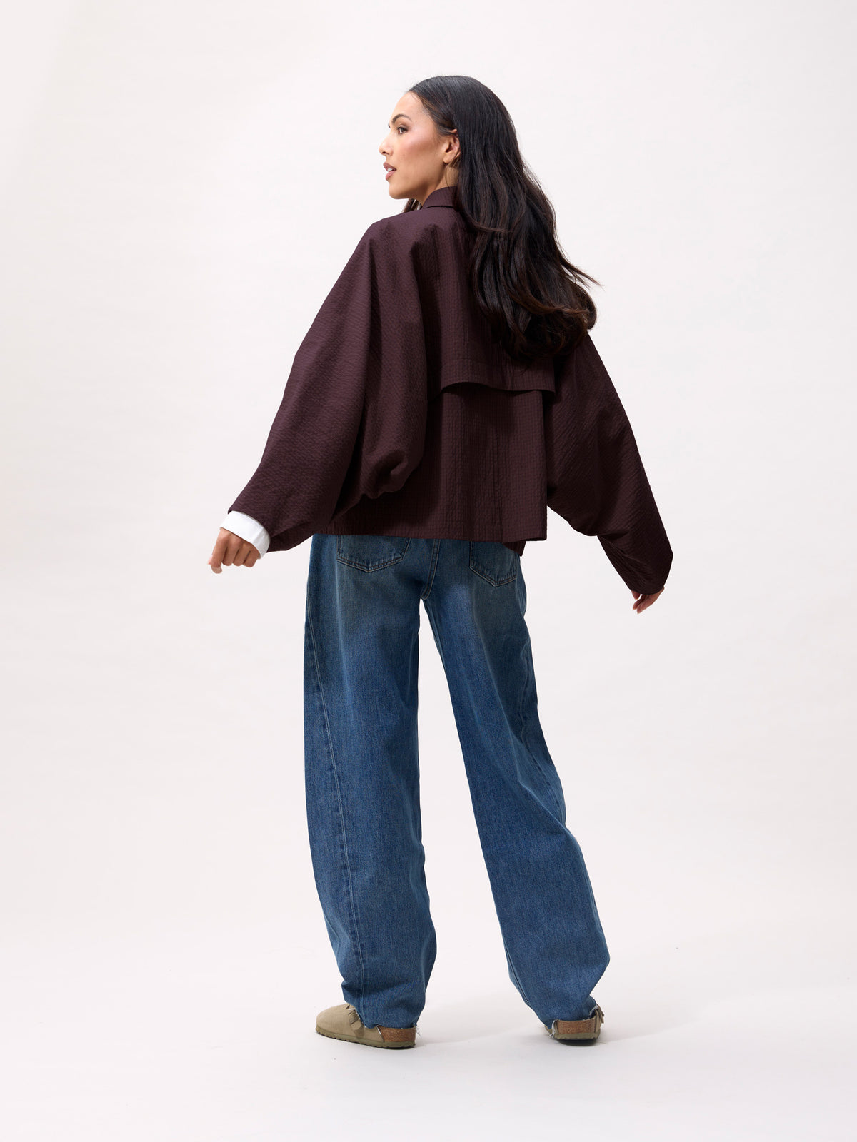 Jas Check Cape - plum