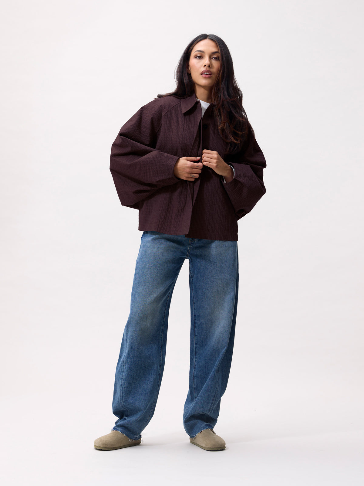 Jas Check Cape - plum