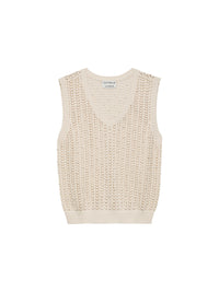 Top Ajour Knitted Pearl Stud Vest - crème
