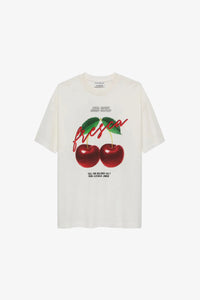T-shirt Oversized Graphic Cherry - wit