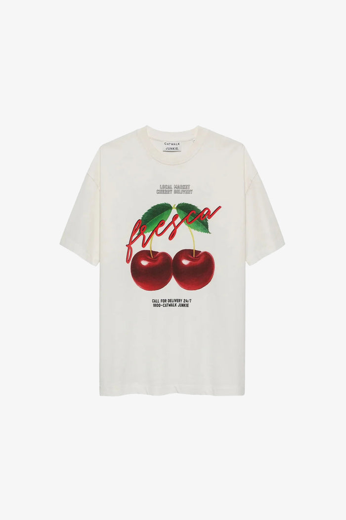 T-shirt Oversized Graphic Cherry - wit