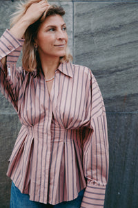 Blouse With Waist Pleats - pink sky