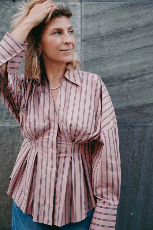 Blouse With Waist Pleats - pink sky
