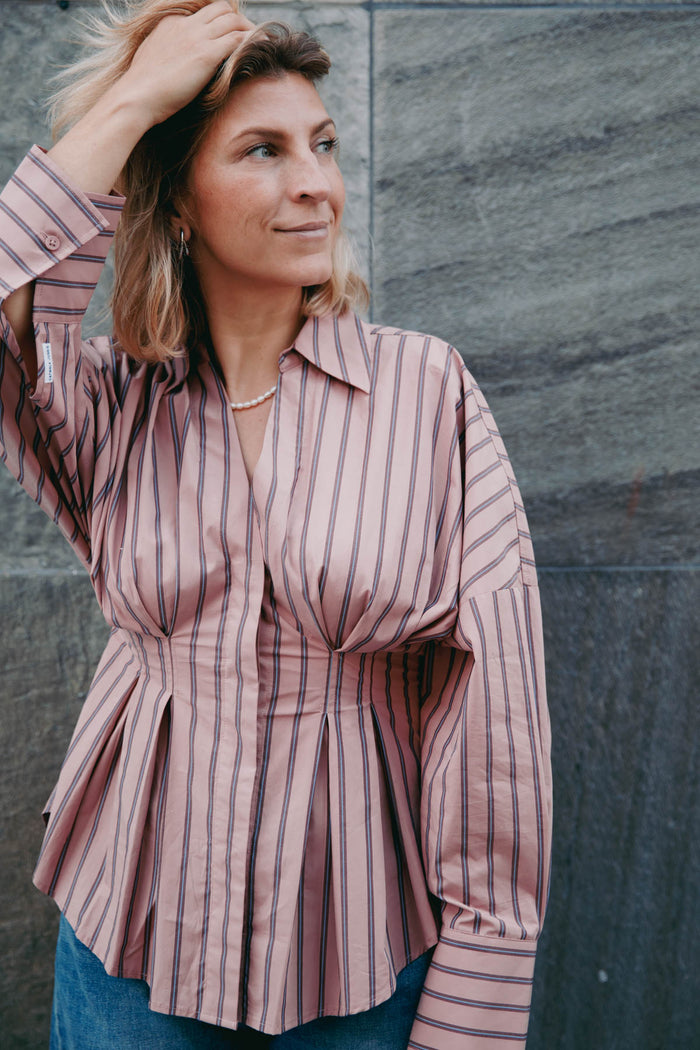 Blouse With Waist Pleats - pink sky