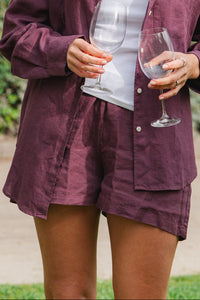Short Linen - oxblood red