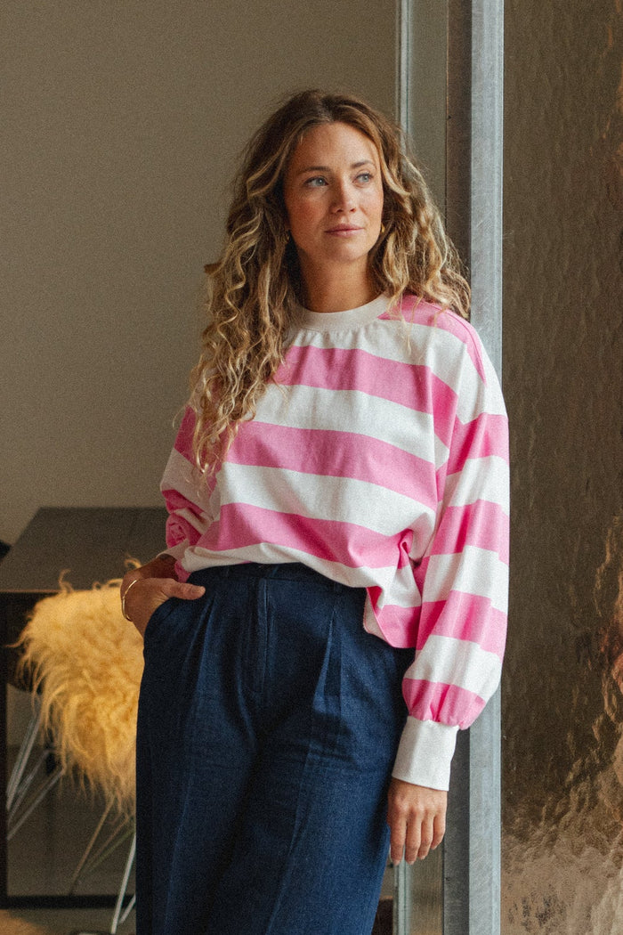 Shirt Oversized Striped Long Sleeve - rosebloom