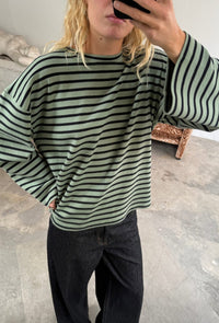 Shirt Alberte O-Neck Boxy - stripe salvie black