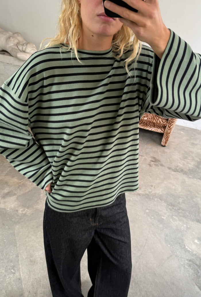 Shirt Alberte O-Neck Boxy - stripe salvie black