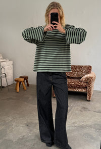 Shirt Alberte O-Neck Boxy - stripe salvie black
