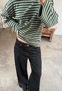 Shirt Alberte O-Neck Boxy - stripe salvie black